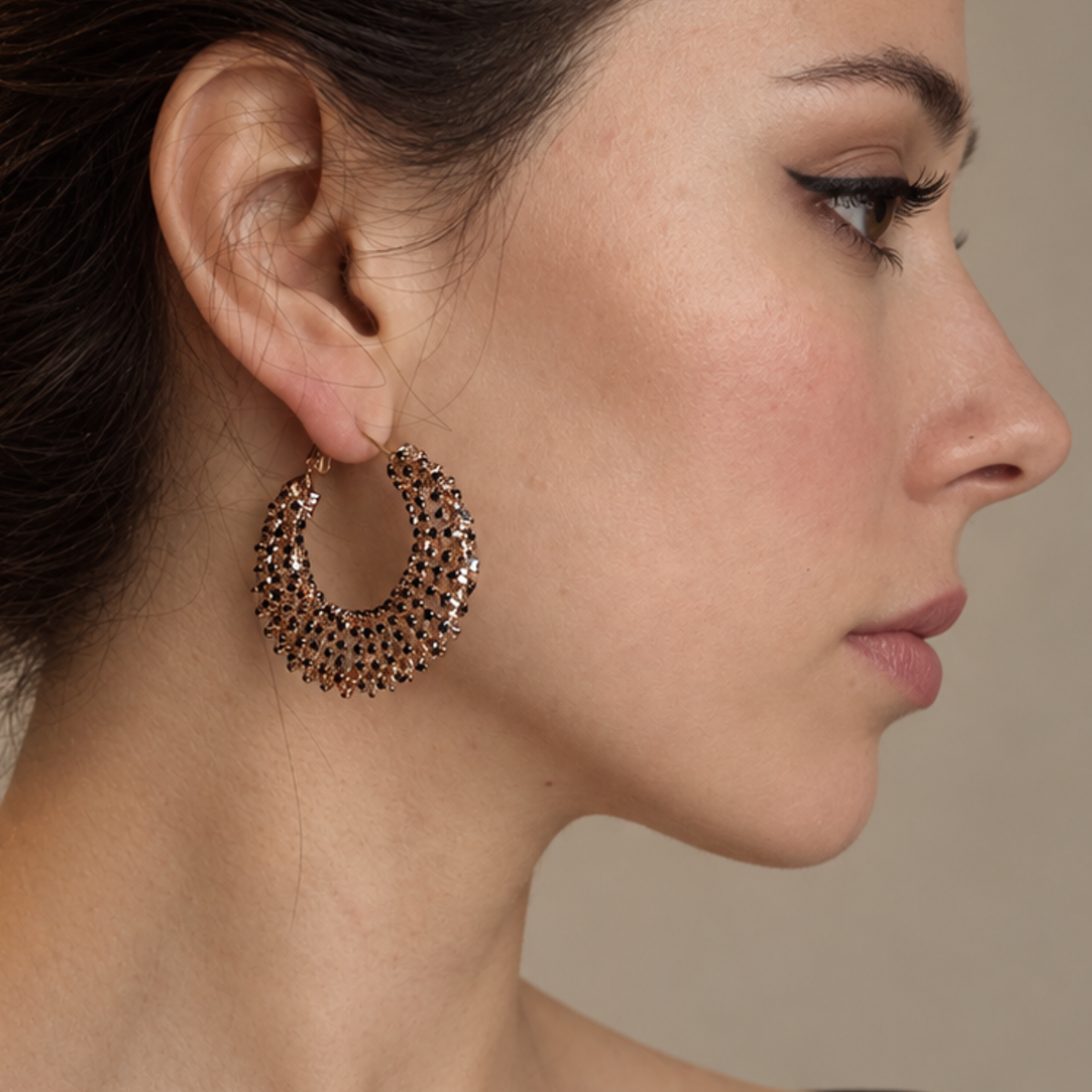 Black Rhinestone Statement Hoop Gold Earrings