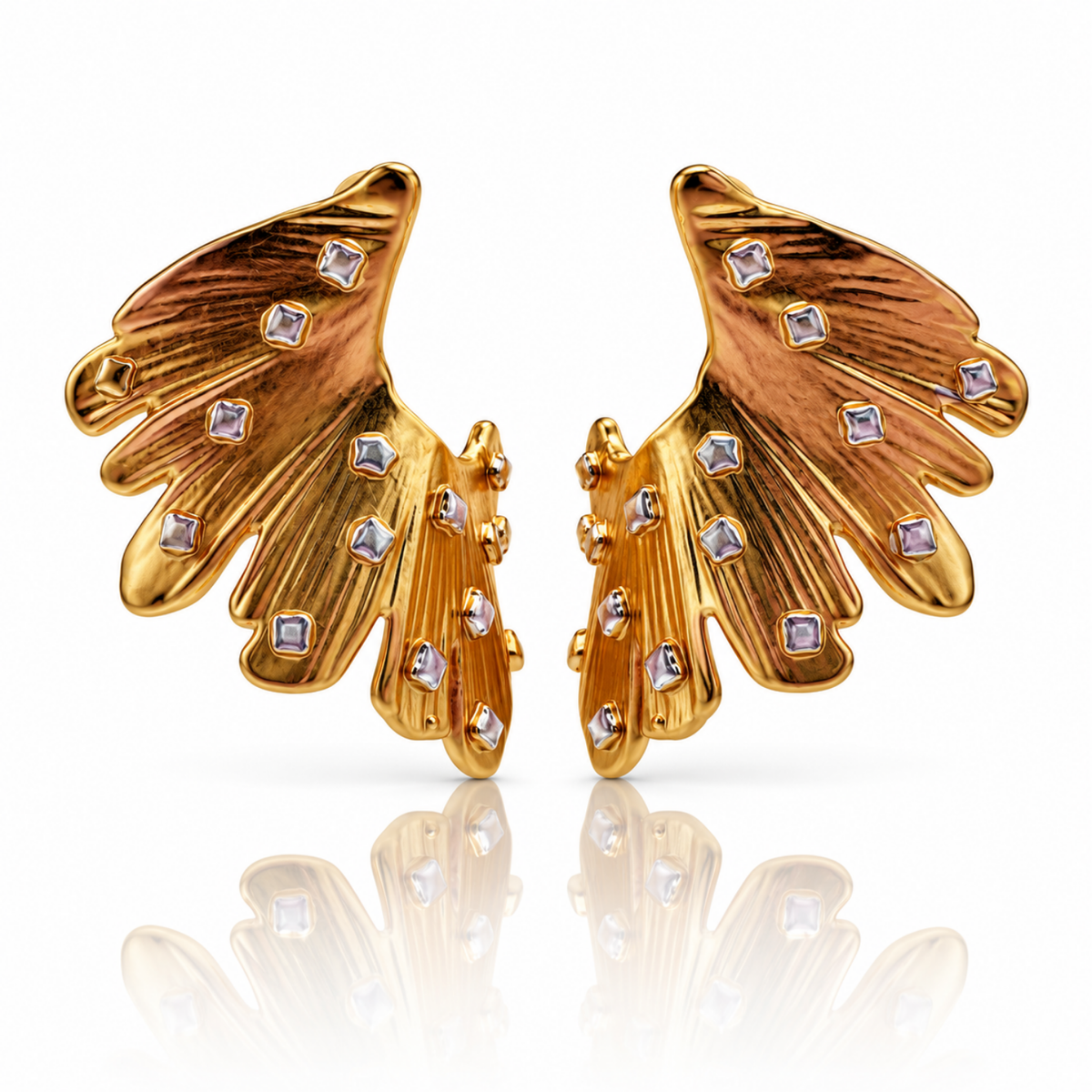 Golden Muse – Sculptural Fan Stud Earrings, 18-Carat Gold-Plated