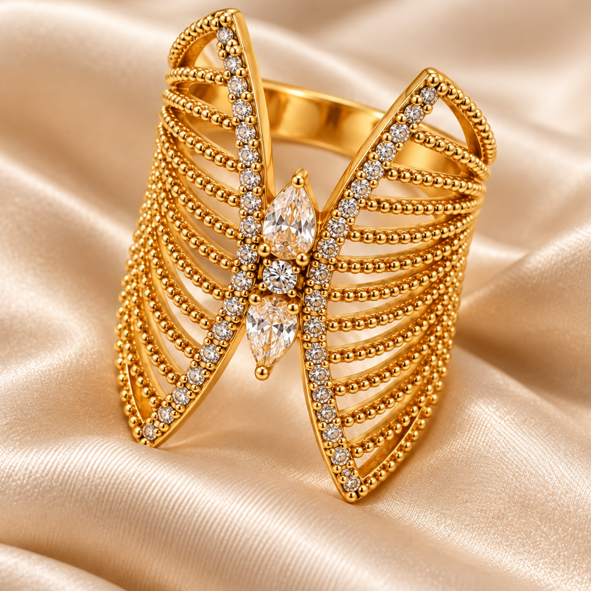Golden Wings – Openwork Statement Ring, 18-Carat Gold-Plated