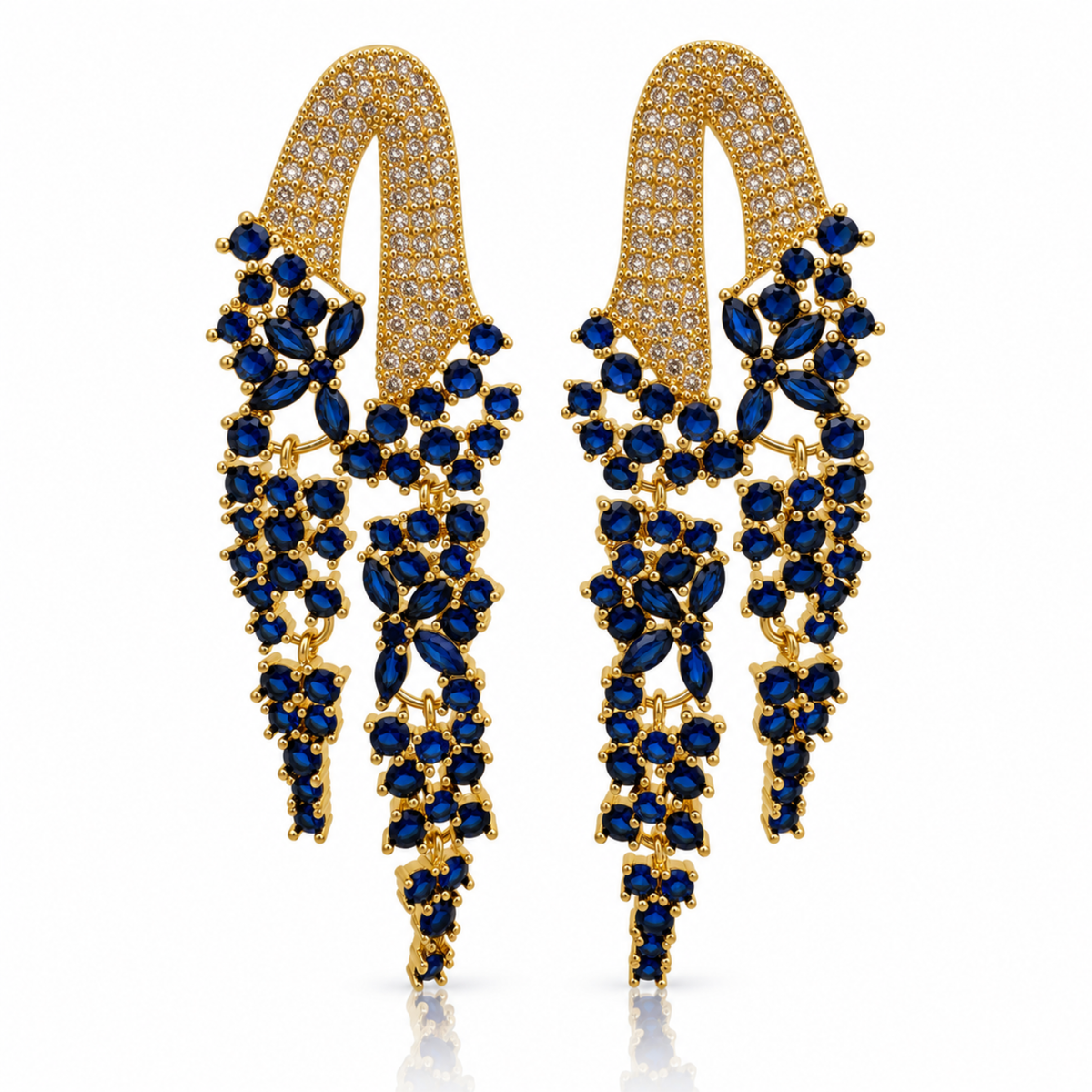 Midnight Bloom – Navy Blue Floral Chandelier Earrings