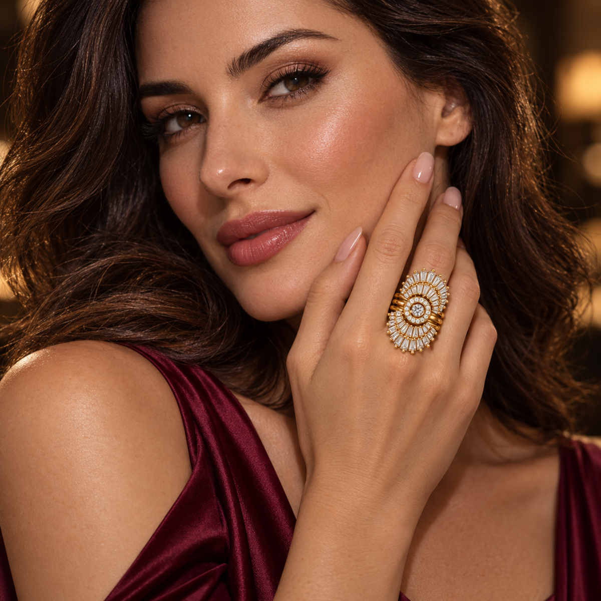 Radiant Bloom – Three-Piece Convertible Halo Ring Set, 18-Carat Gold-Plated