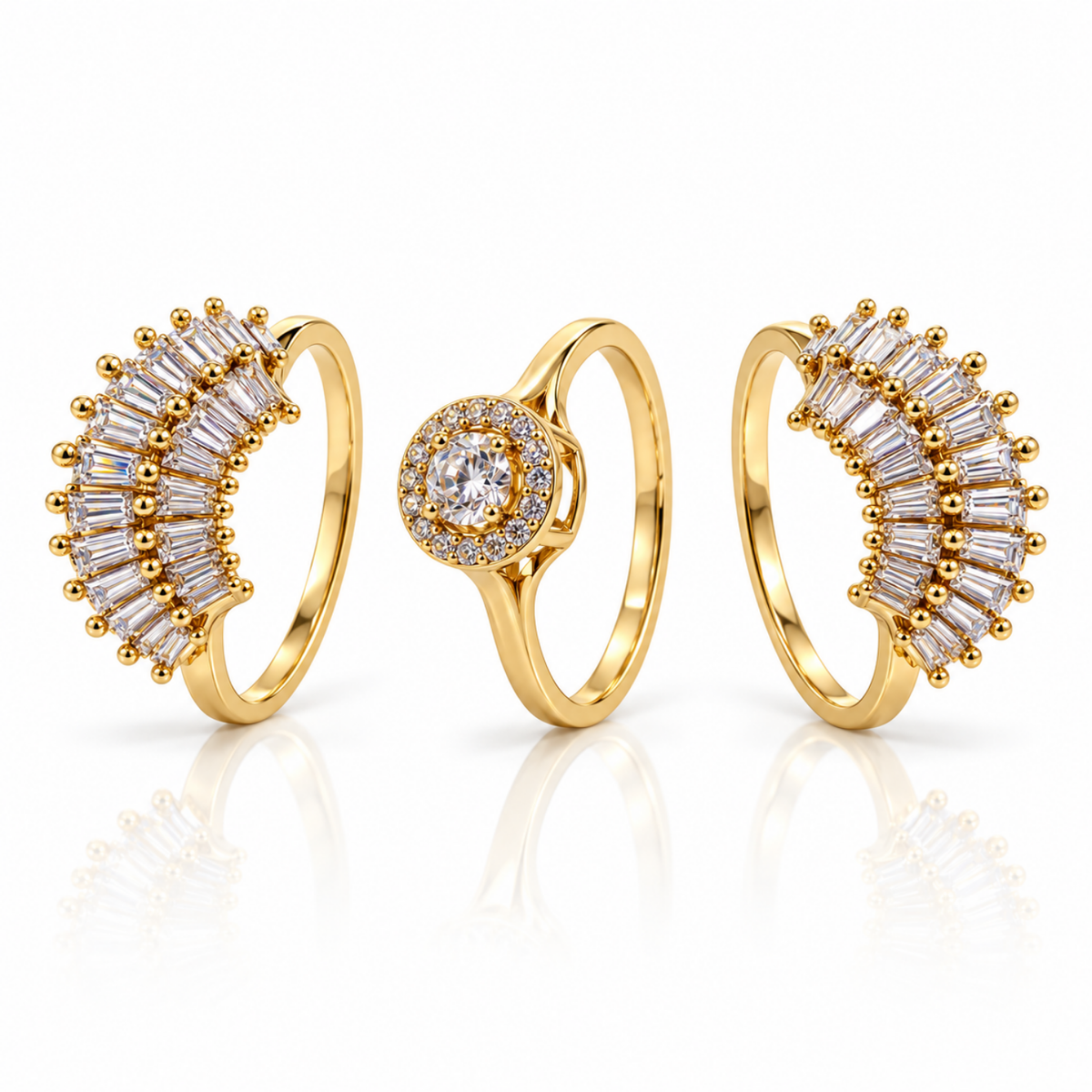 Radiant Bloom – Three-Piece Convertible Halo Ring Set, 18-Carat Gold-Plated