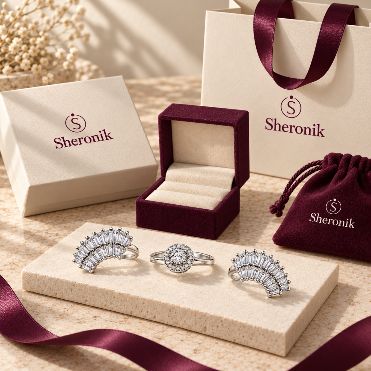 Radiant Bloom – Three-Piece Convertible Halo Ring Set, Silver-Tone