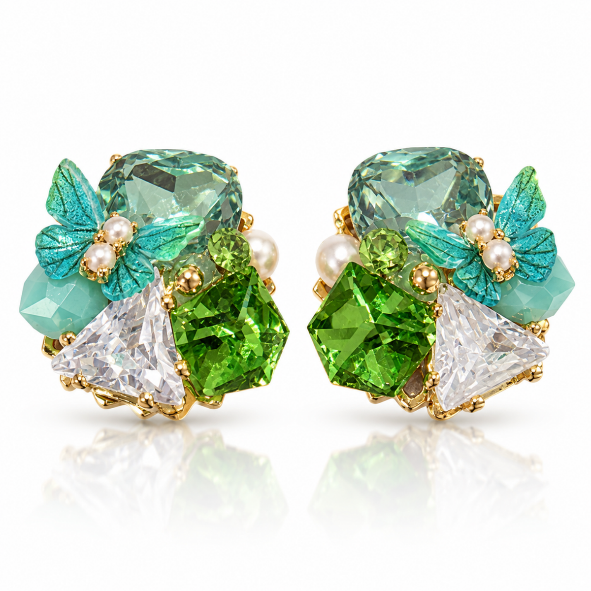 Seafoam Butterfly – Green and Aqua Statement Stud Earrings