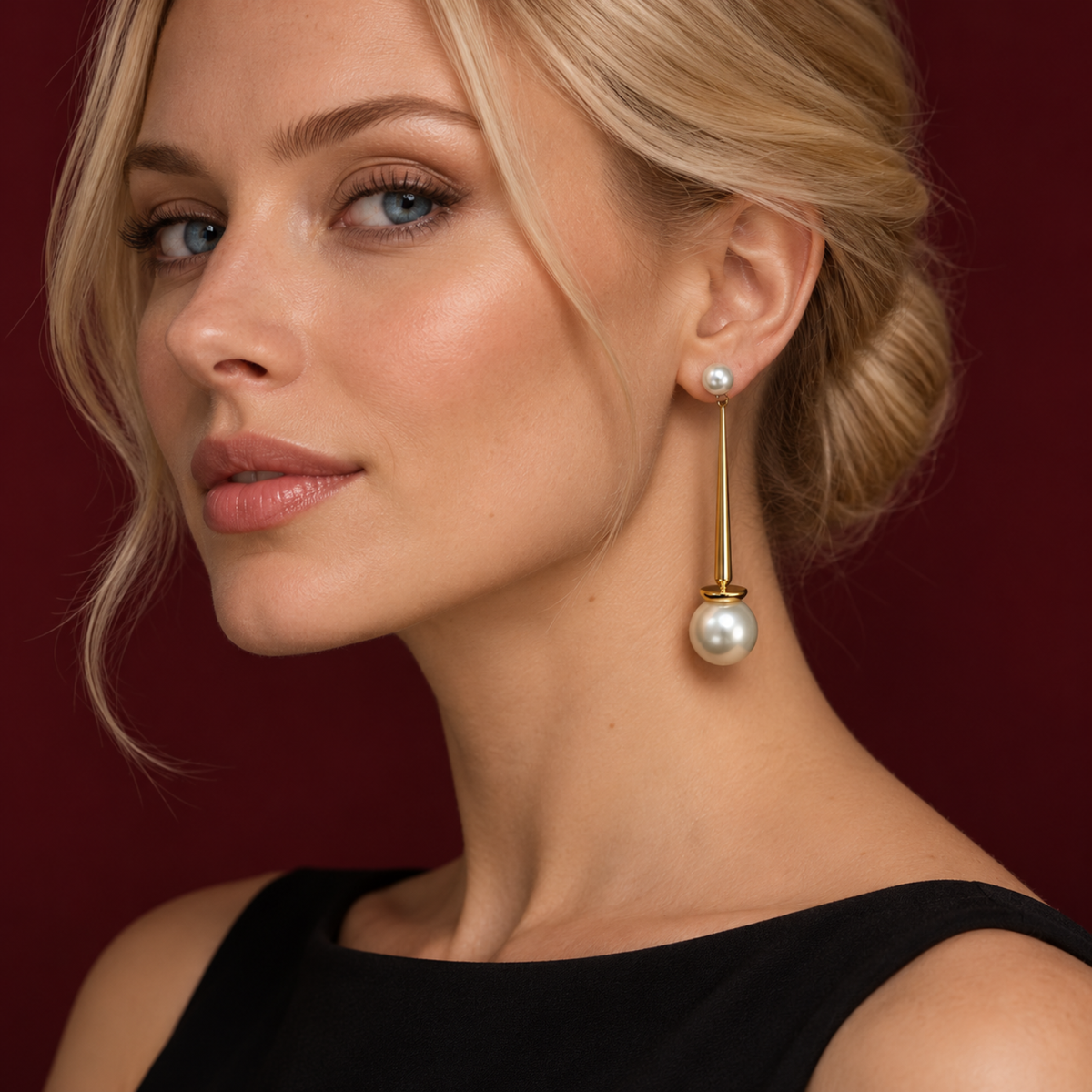 Belgravia Pearl – Long Pearl-Effect Drop Earrings in Gold Tone