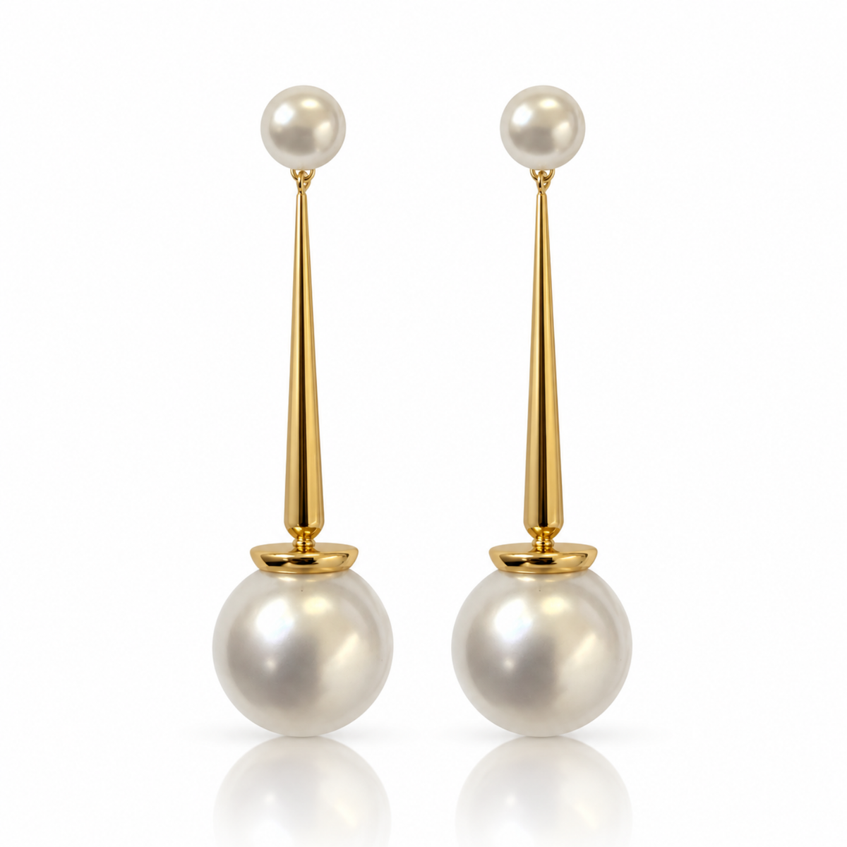 Belgravia Pearl – Long Pearl-Effect Drop Earrings in Gold Tone