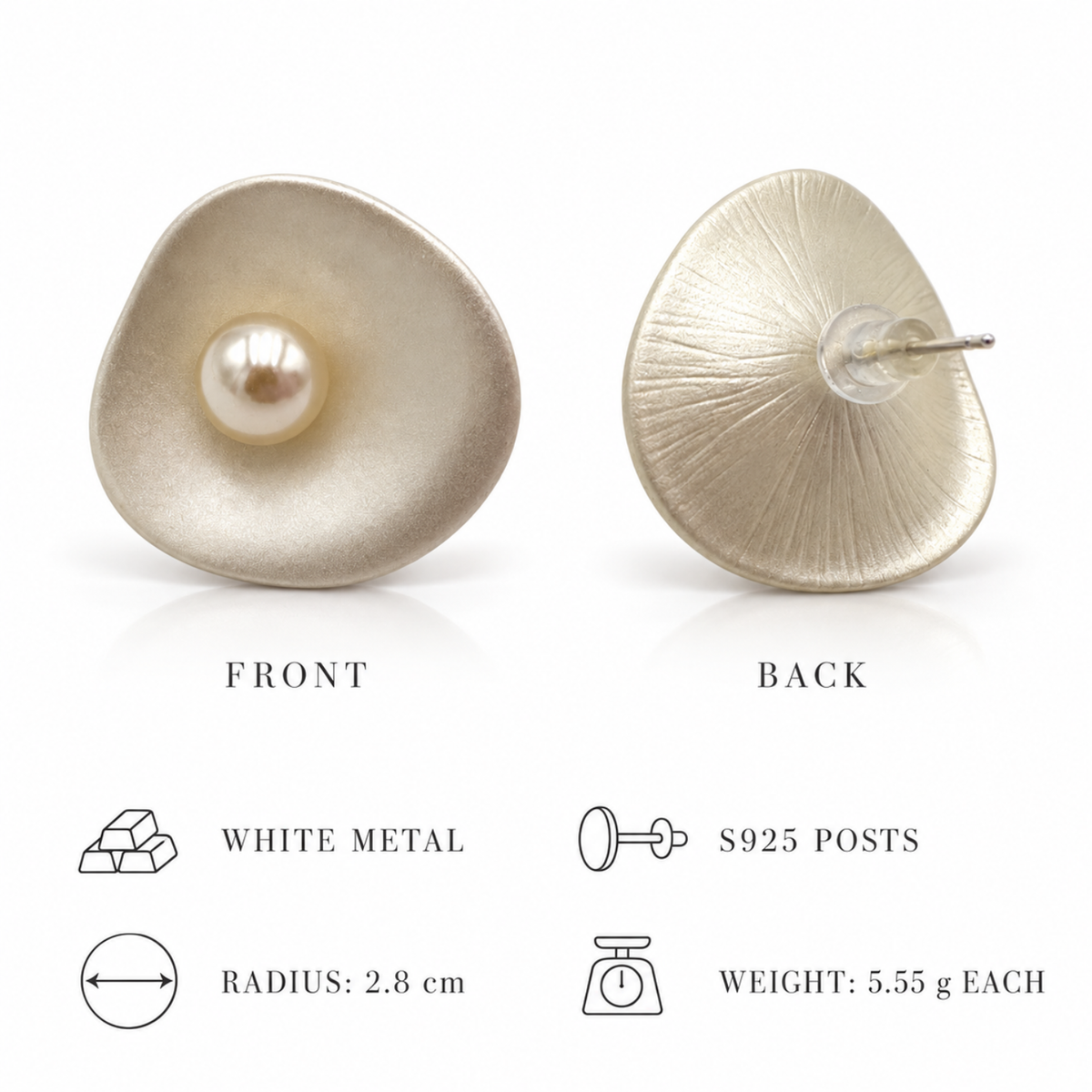 Calla Pearl – Sculptural Pearl-Effect Stud Earrings with S925 Silver Posts