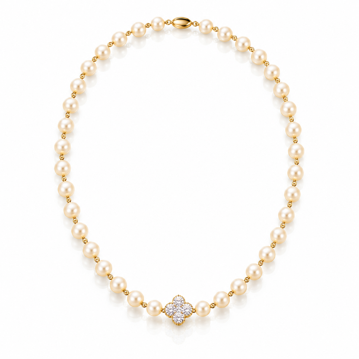 Pearl Clover – 18K Gold-Plated Long Pearl-Effect Necklace with Clover Detail