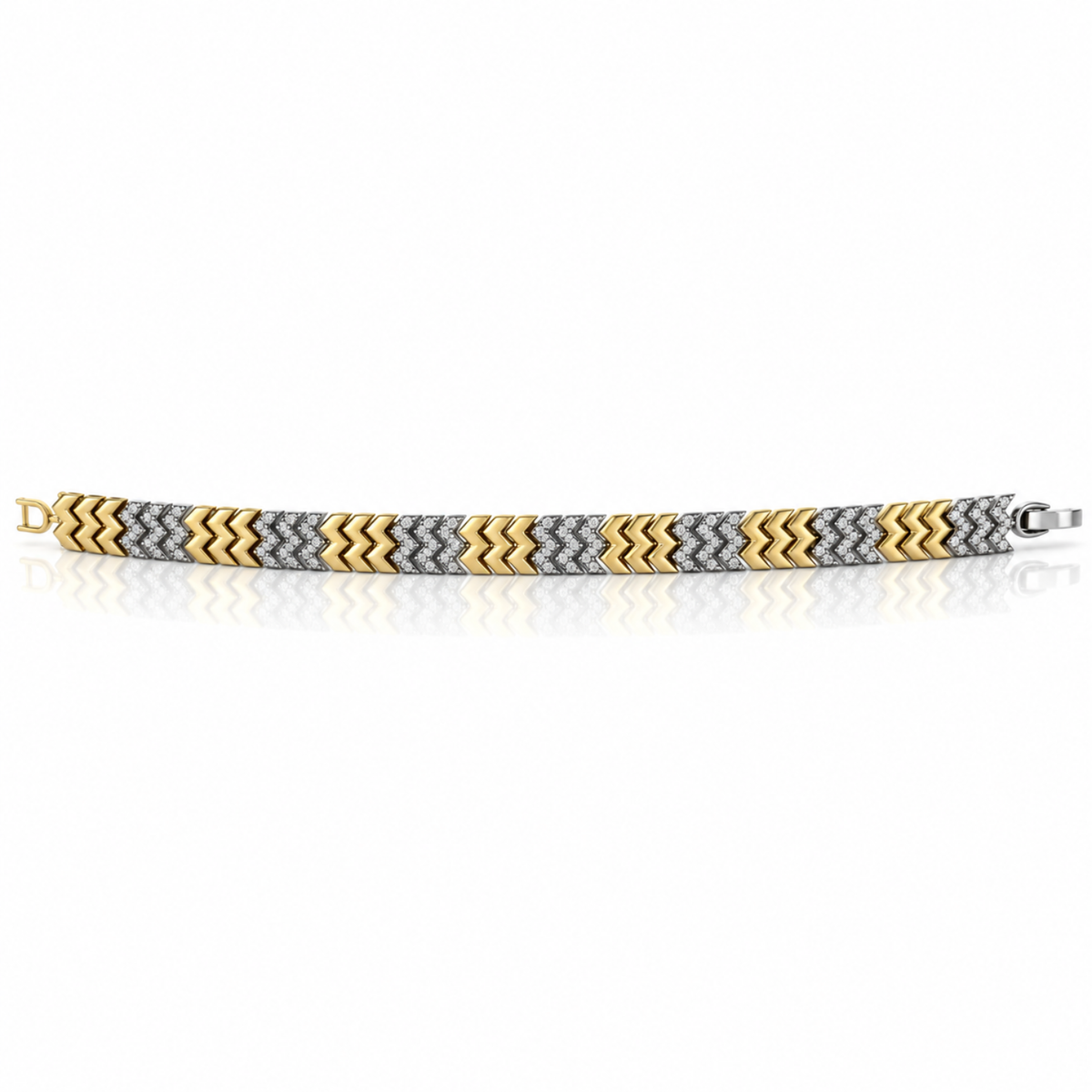 18K Gold-Plated Gold & Silver-Tone Chevron Bracelet with Clear Stones