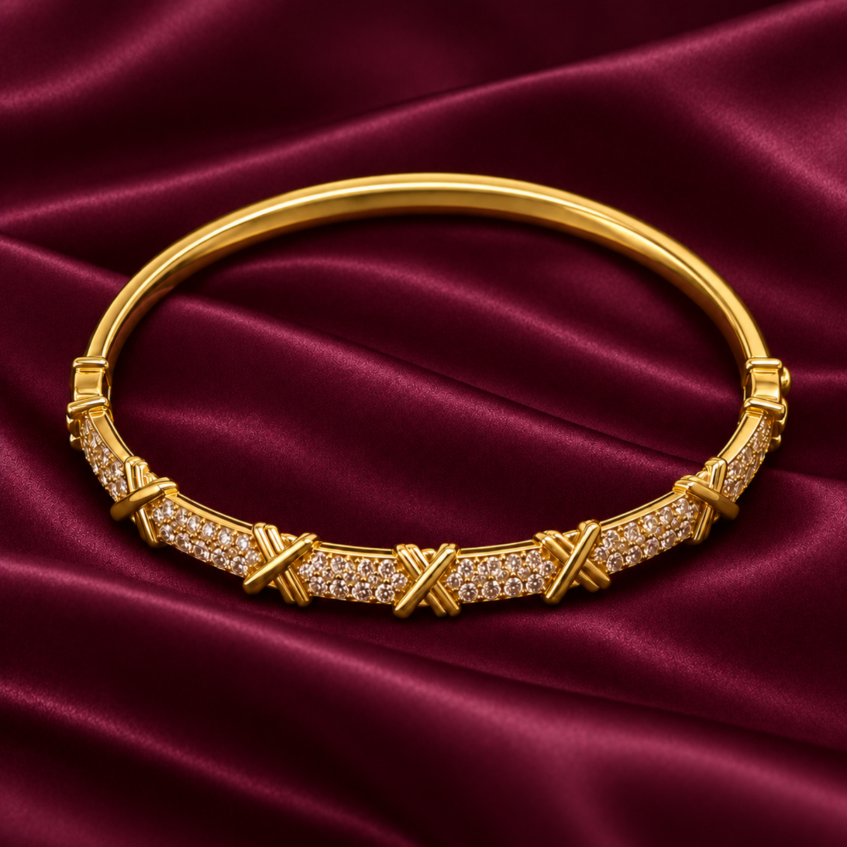 Golden Embrace- 18K Gold-Plated Oval Bangle Bracelet with Clear Stones – Golden Embrace