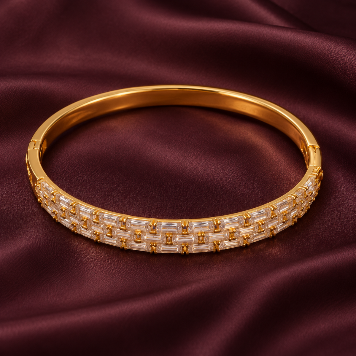 18K Gold-Plated Baguette Stone Oval Bangle Bracelet – Golden Radiance