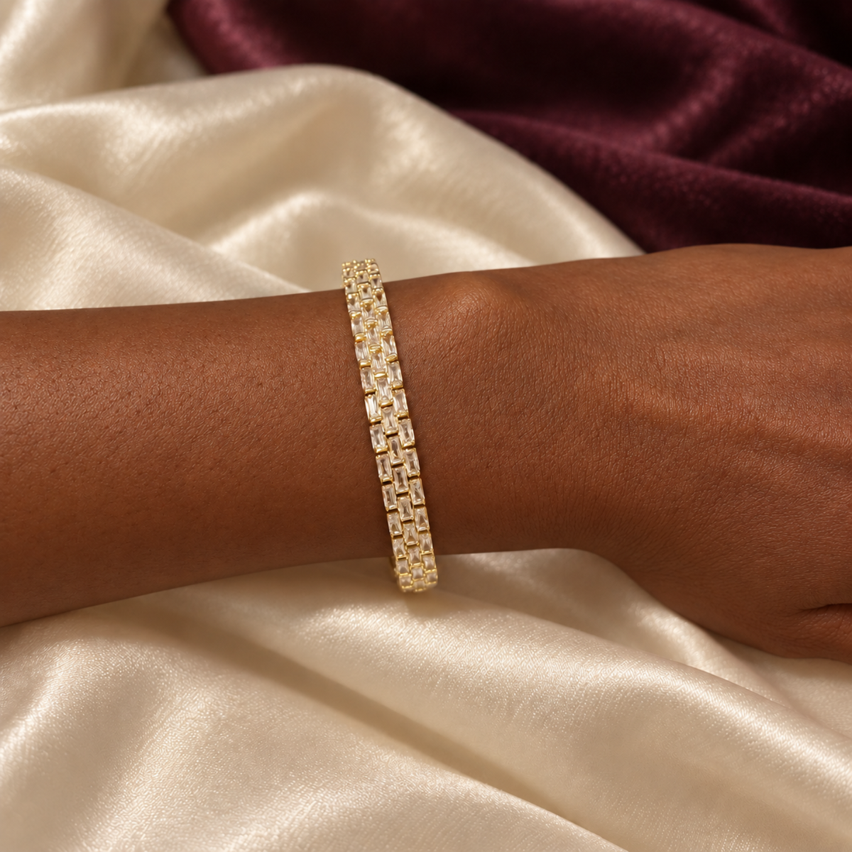 18K Gold-Plated Baguette Stone Oval Bangle Bracelet – Golden Radiance