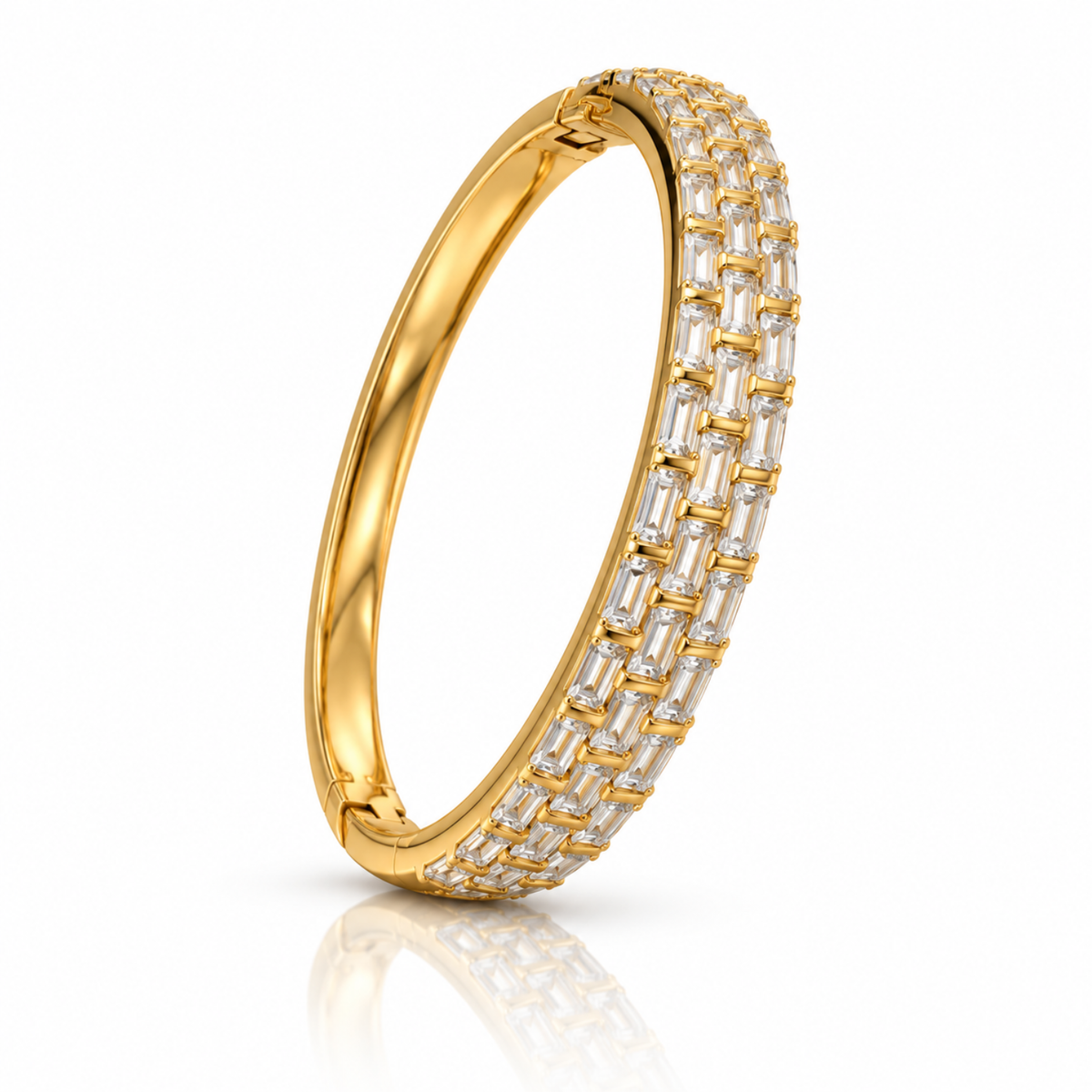 18K Gold-Plated Baguette Stone Oval Bangle Bracelet – Golden Radiance