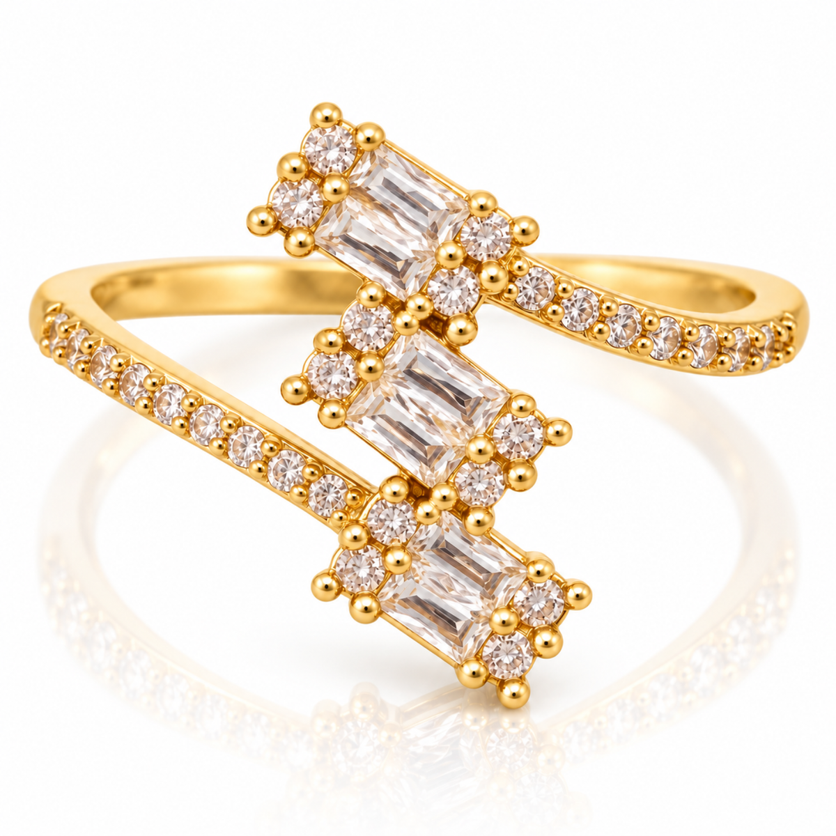 Golden Trio – Gold-Tone Three-Stone Open Bypass Ring