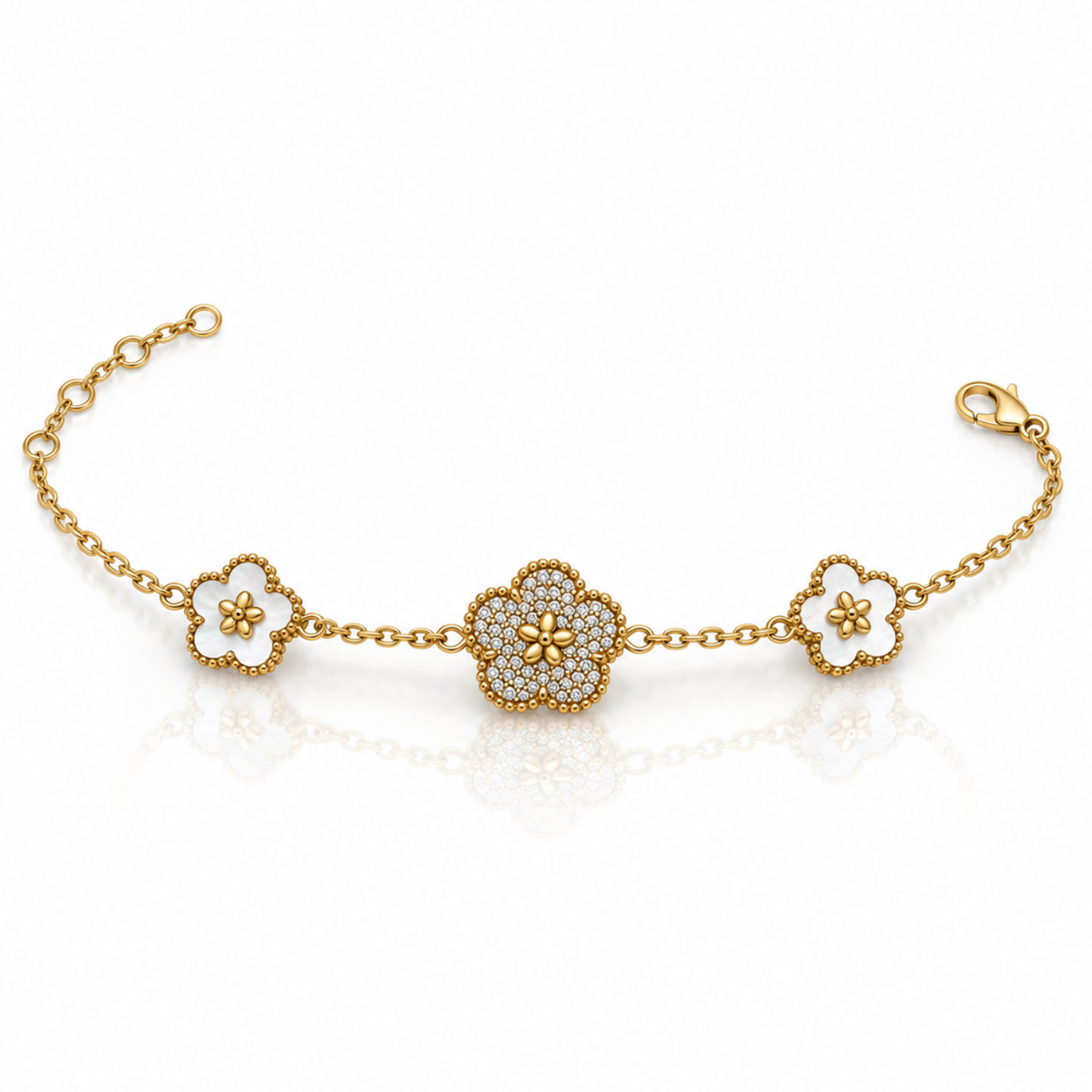 Ivory Bloom – Pearlescent Floral Bracelet, 18-Carat Gold-Plated