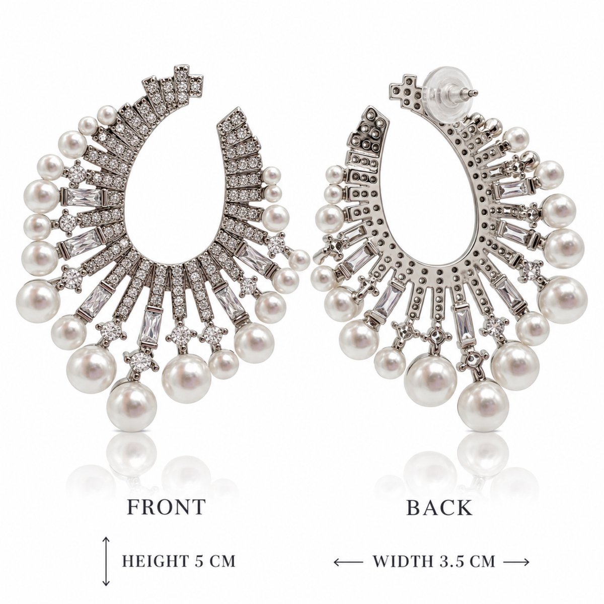 Luminous Oval – Silver-Tone Crystal & Pearl-Effect Statement Earrings