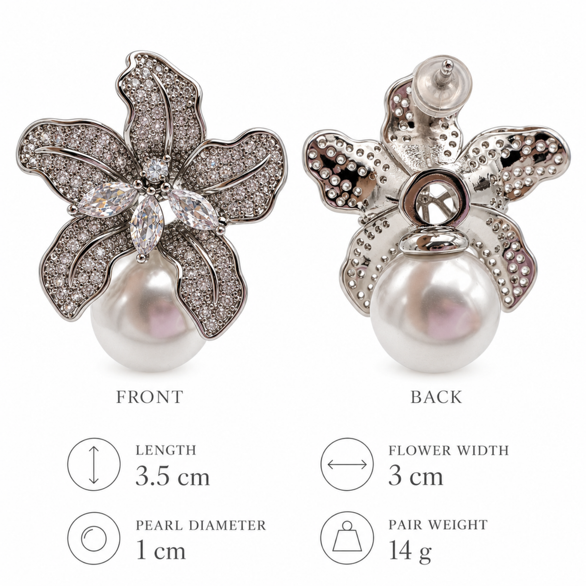 Mayfair Blossom – Silver-Tone Floral Pearl-Effect Earrings