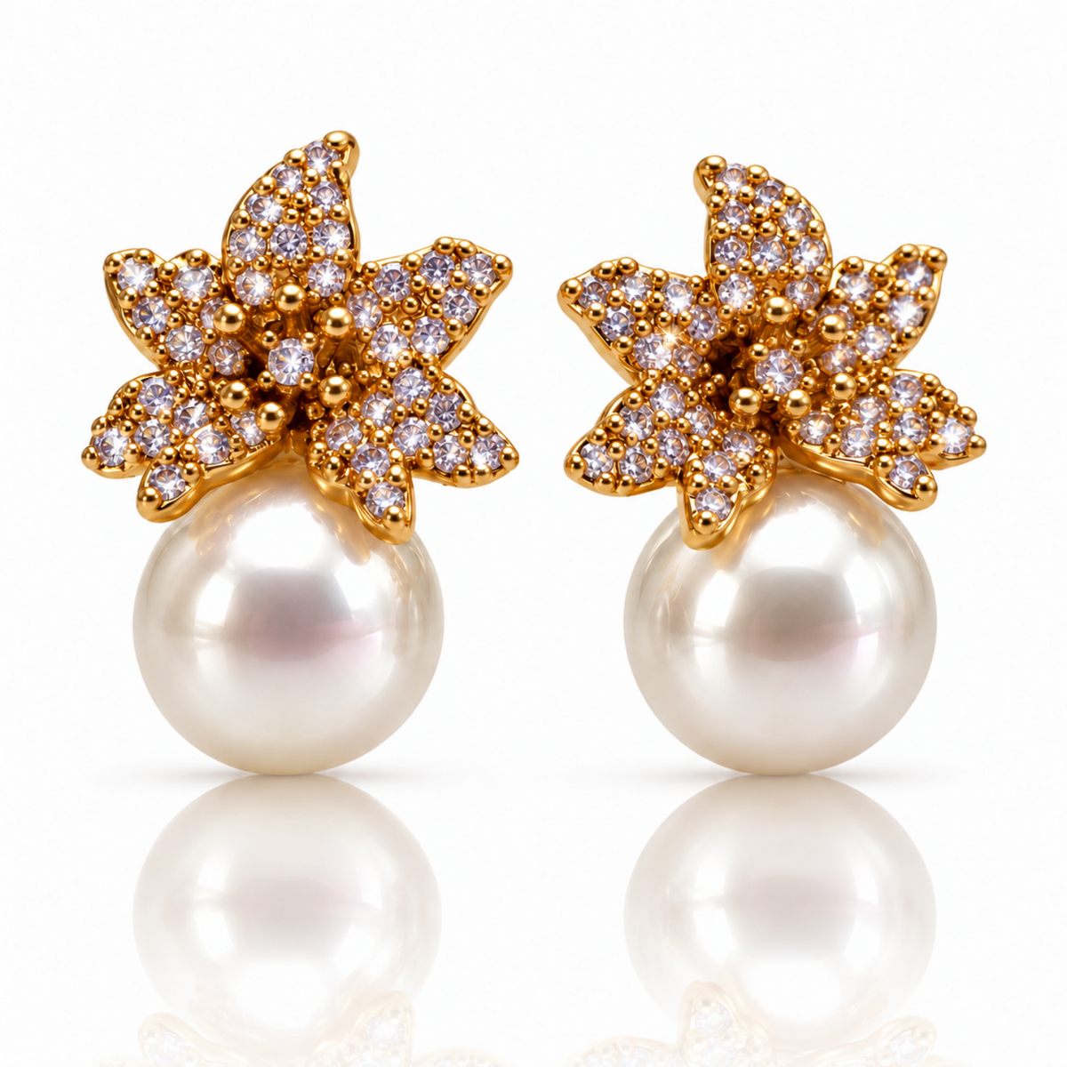 Starlit Bloom – Sparkling Floral Pearl Earrings