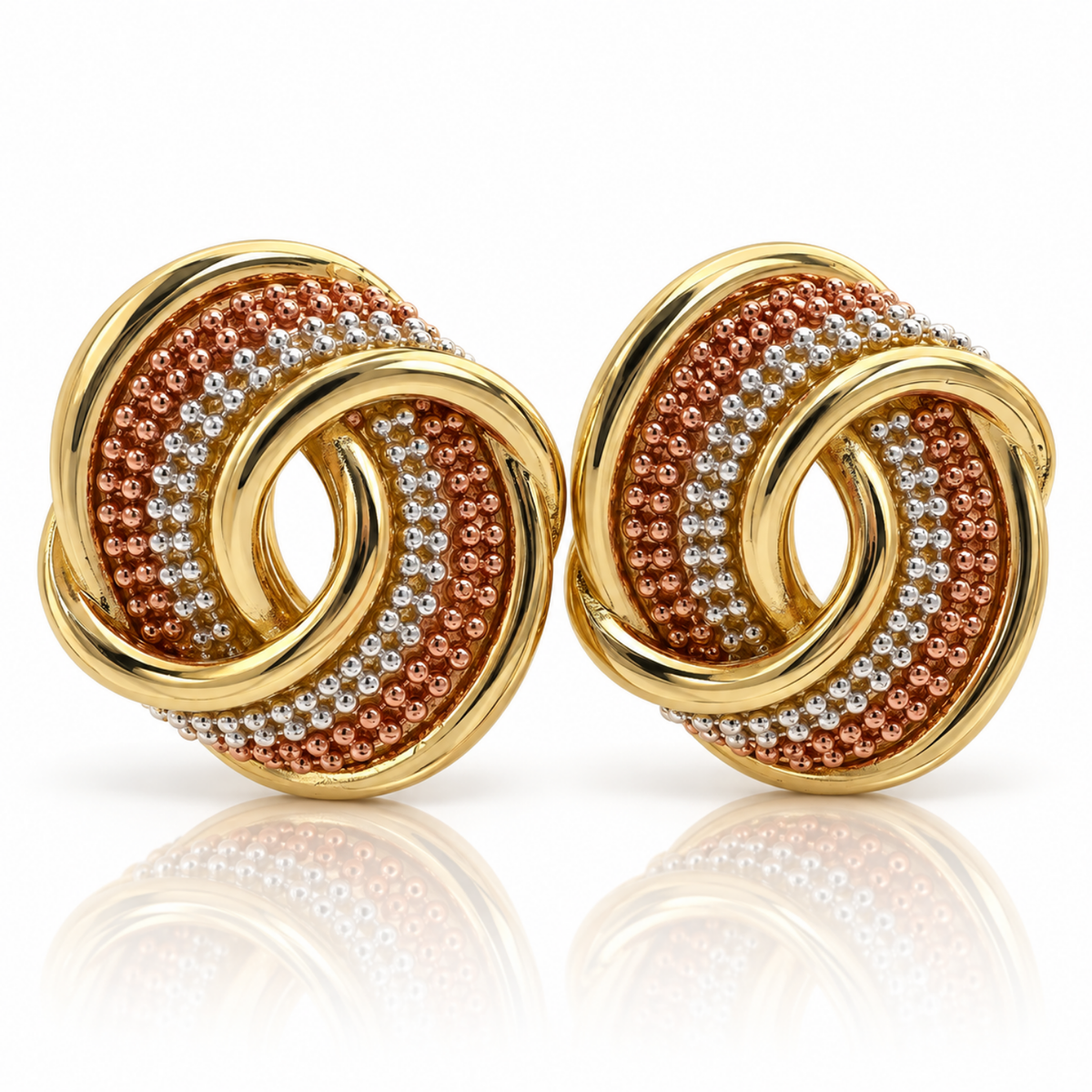 Tri-Tone Oval Knot Earrings, 18-Carat Gold-Plated