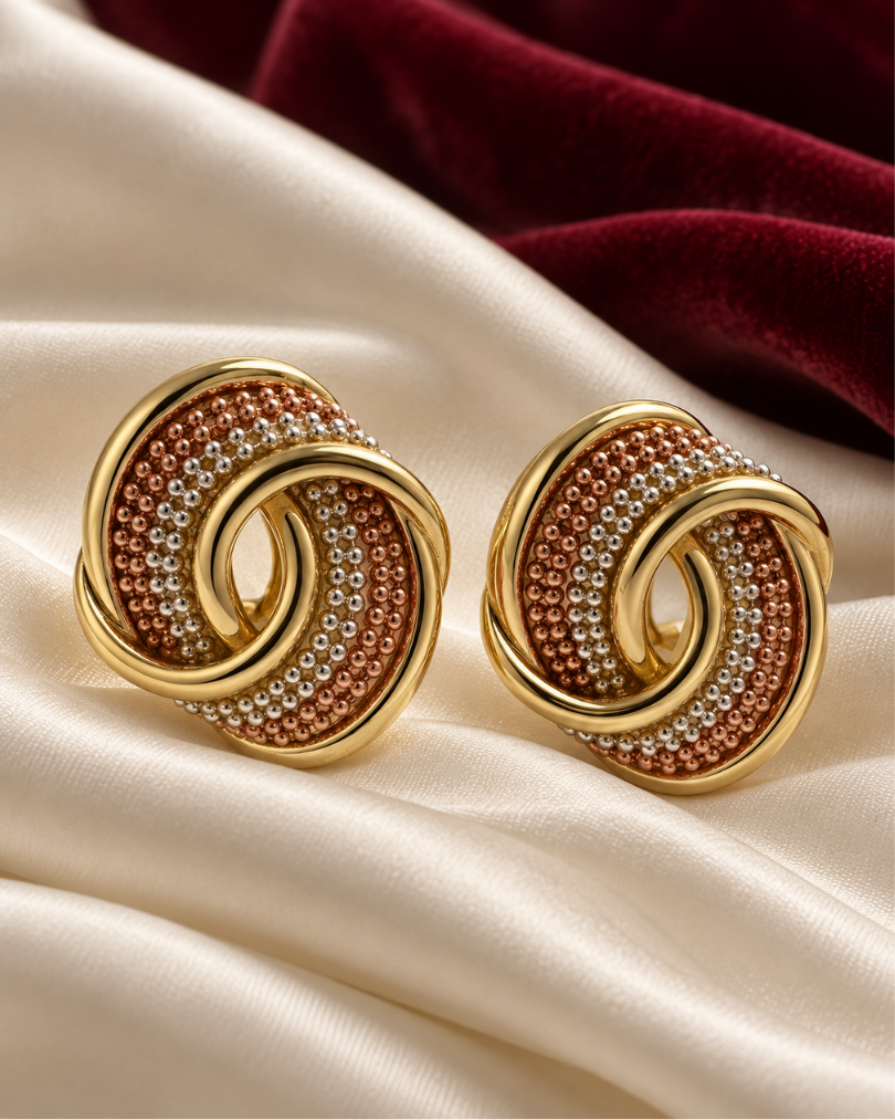 Tri-Tone Oval Knot Earrings, 18-Carat Gold-Plated