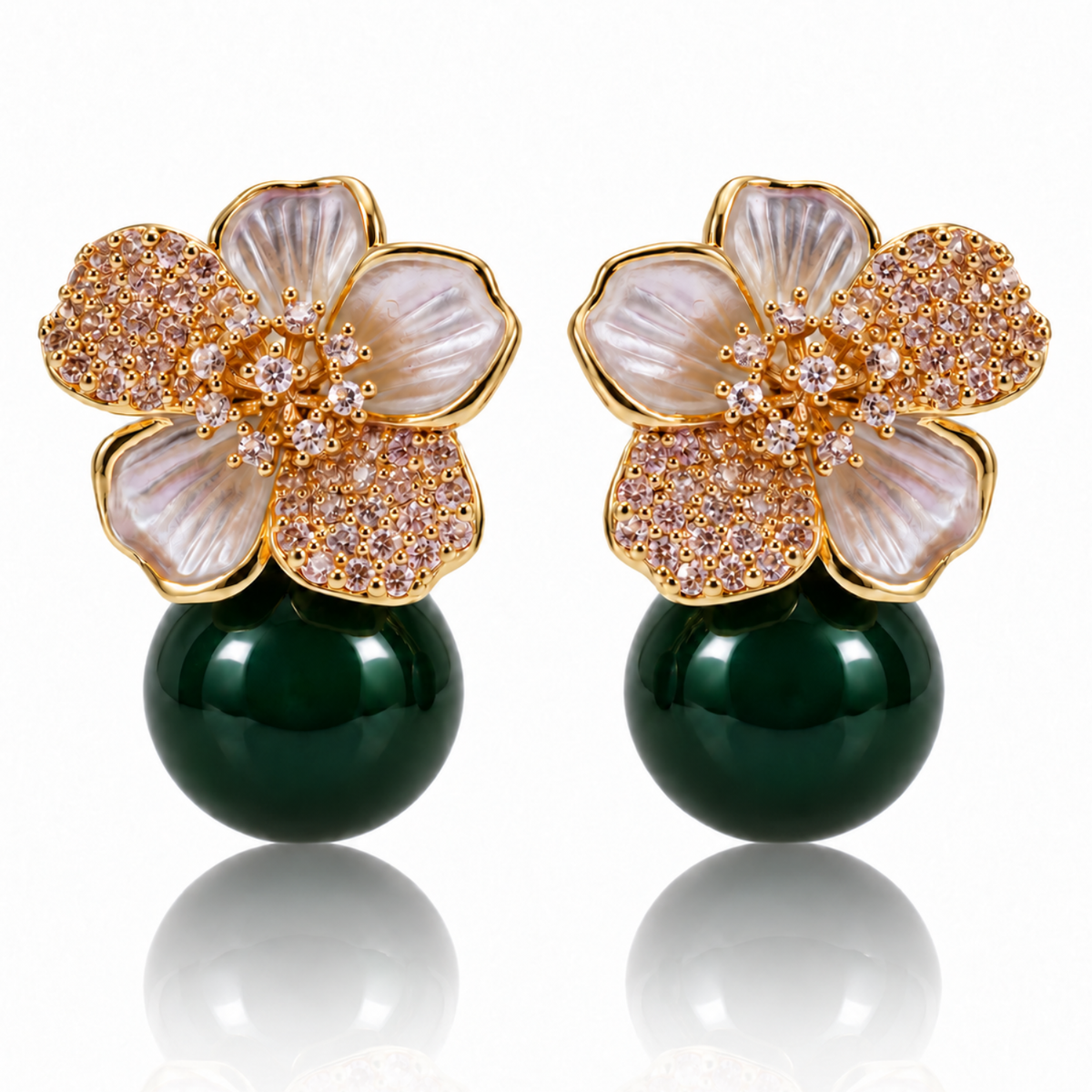Emerald Bloom – Dark Green Floral Earrings