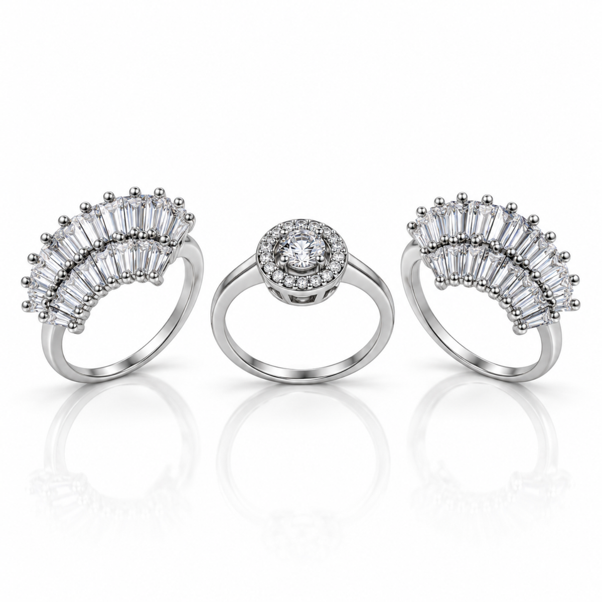 Radiant Bloom – Three-Piece Convertible Halo Ring Set, Silver-Tone