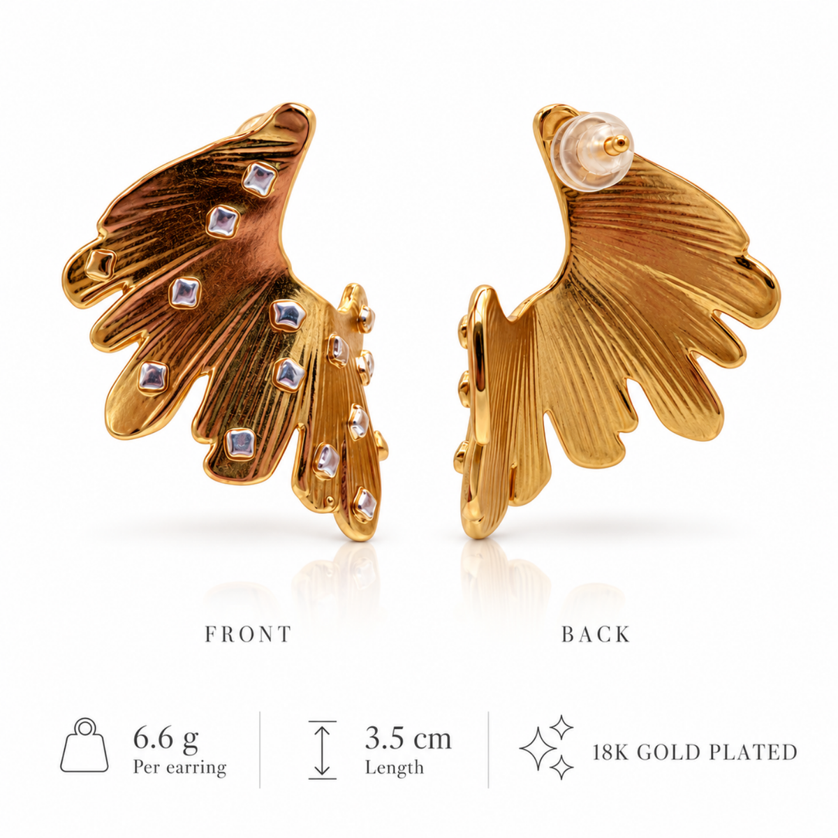 Golden Muse – Sculptural Fan Stud Earrings, 18-Carat Gold-Plated