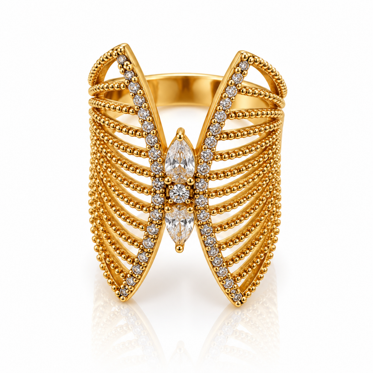 Golden Wings – Openwork Statement Ring, 18-Carat Gold-Plated