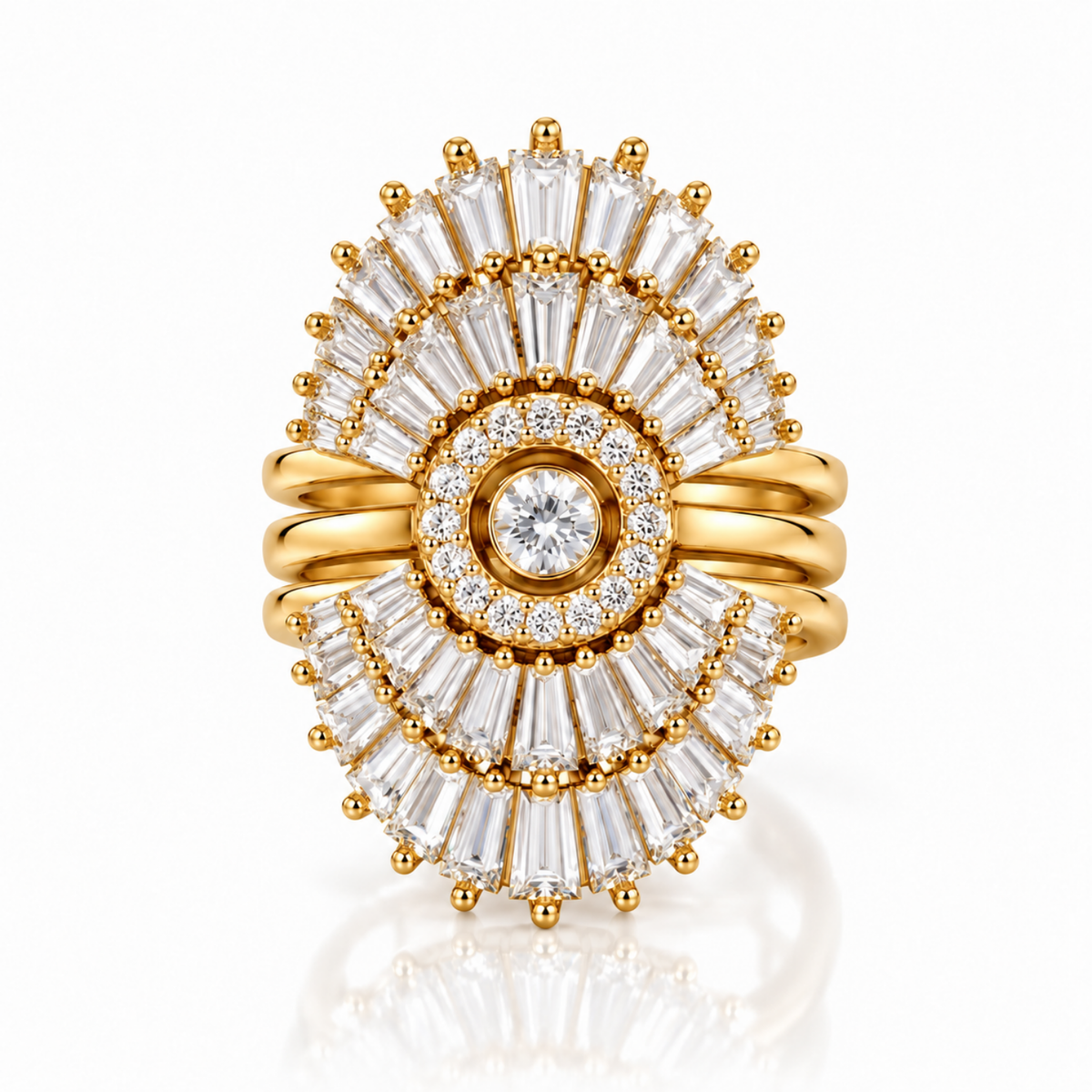 Radiant Bloom – Three-Piece Convertible Halo Ring Set, 18-Carat Gold-Plated
