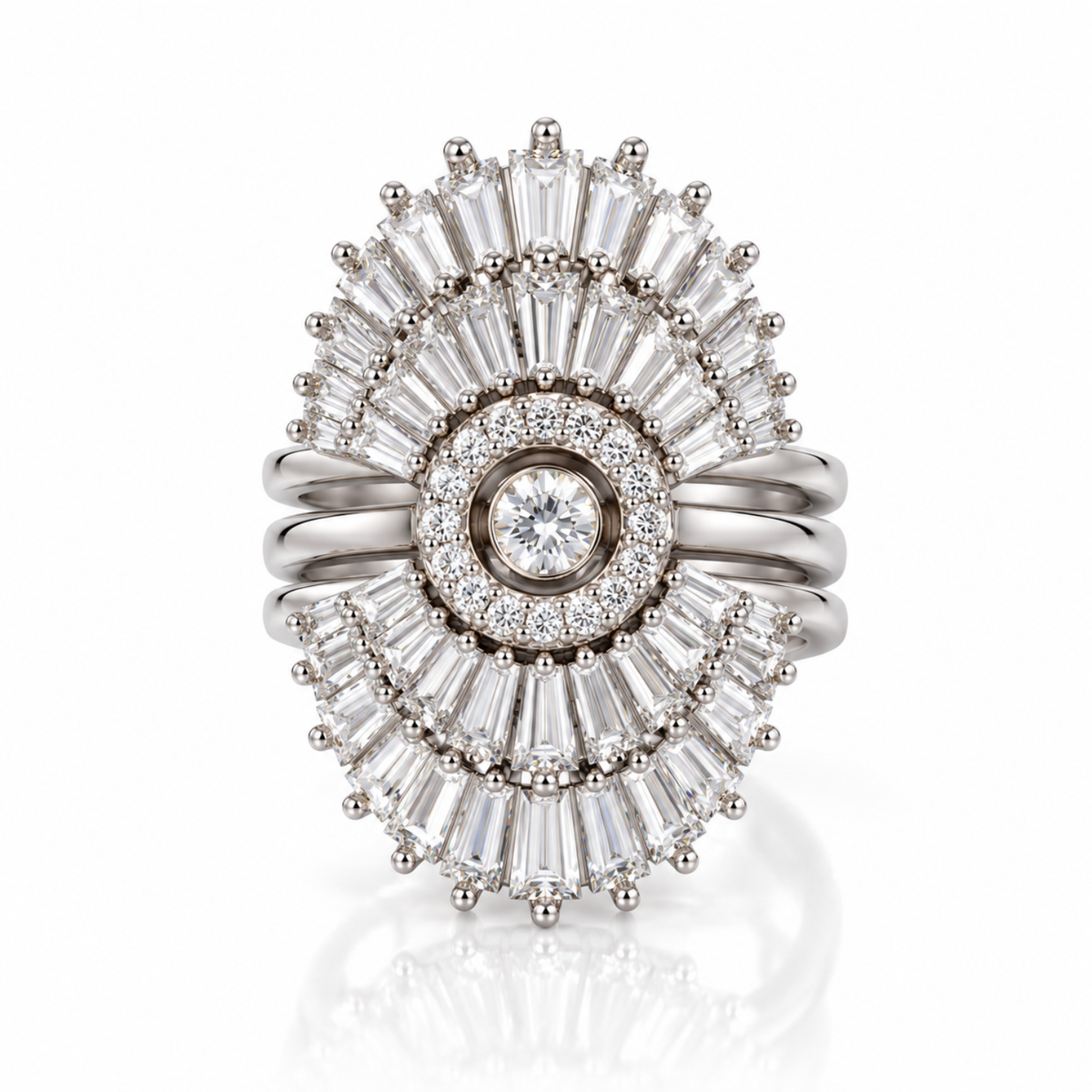 Radiant Bloom – Three-Piece Convertible Halo Ring Set, Silver-Tone