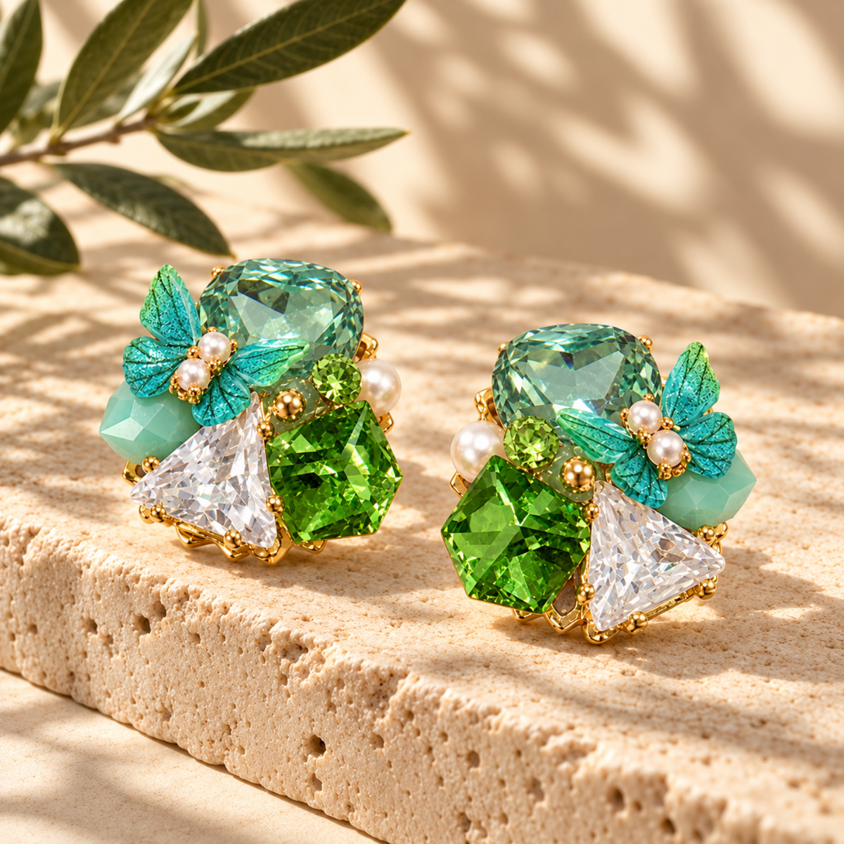 Seafoam Butterfly – Green and Aqua Statement Stud Earrings