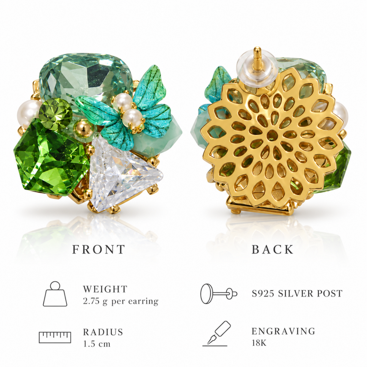 Seafoam Butterfly – Green and Aqua Statement Stud Earrings