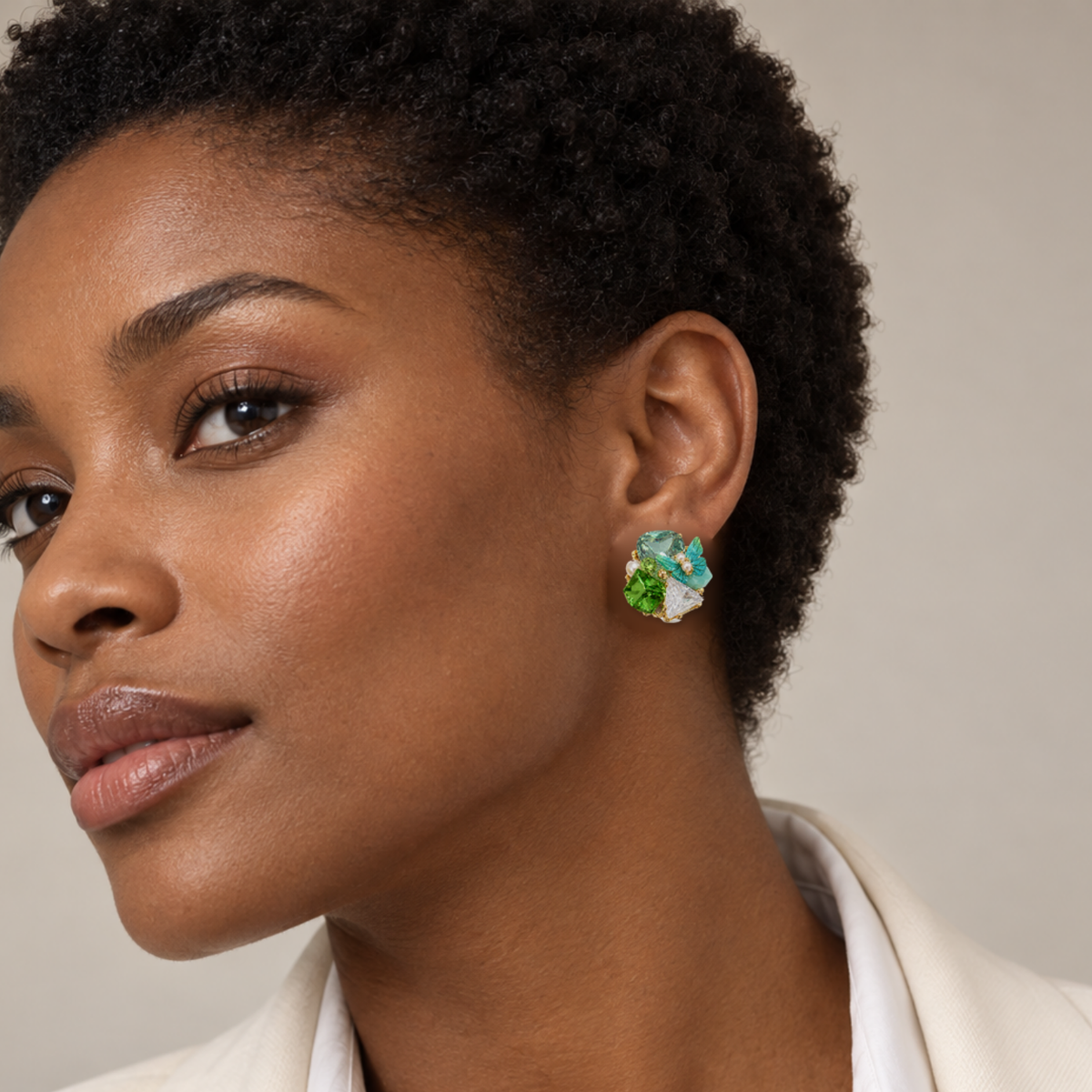 Seafoam Butterfly – Green and Aqua Statement Stud Earrings