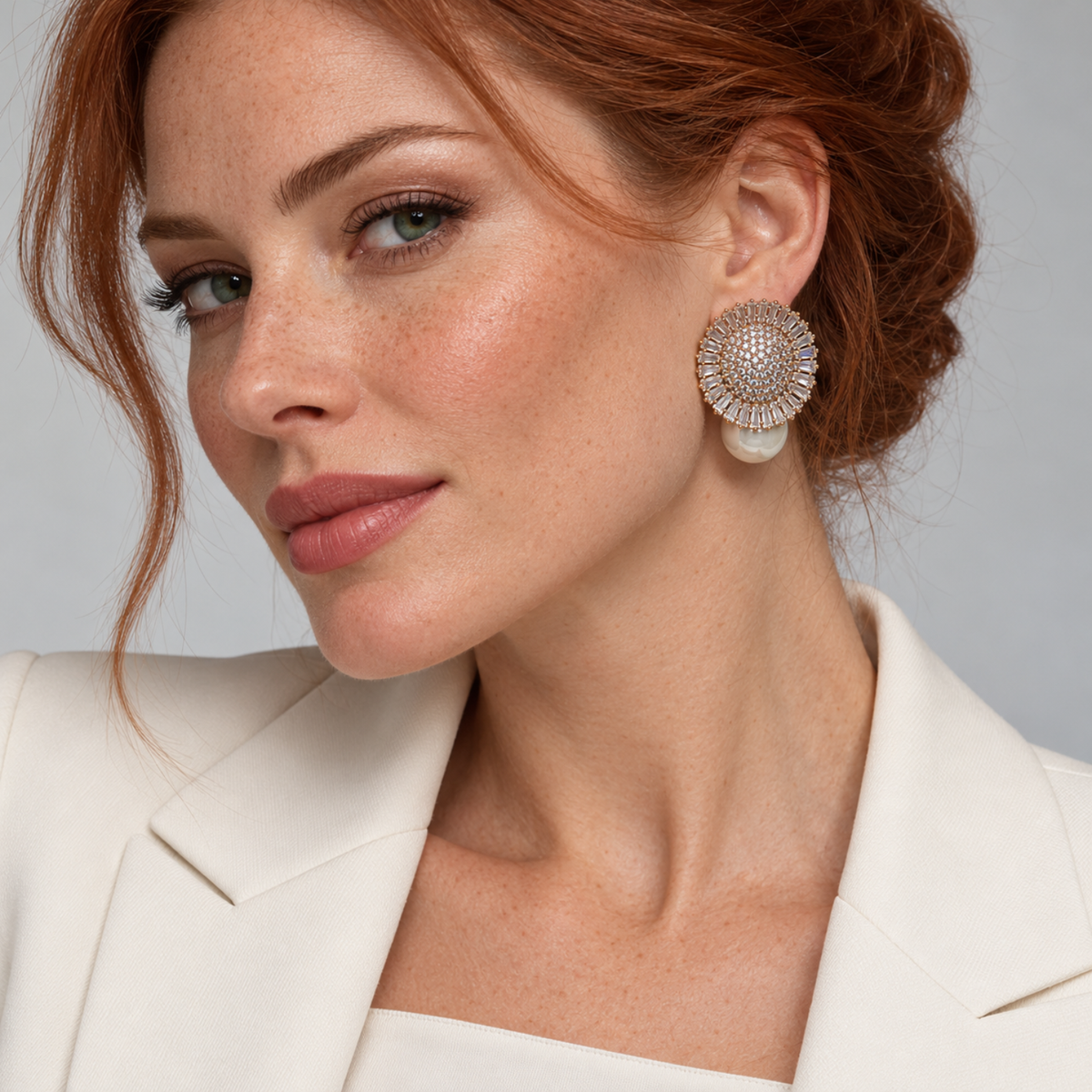 Champagne Halo – Gold-Tone Crystal Halo & Pearl-Effect Drop Earrings