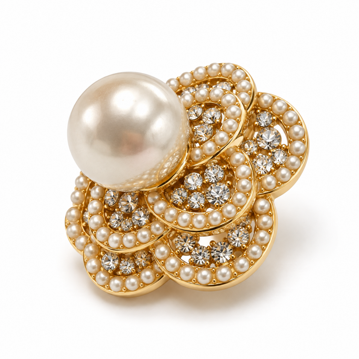 Pearl Bloom – Floral Pearl-Effect Stud Earrings, 18-Carat Gold-Plated