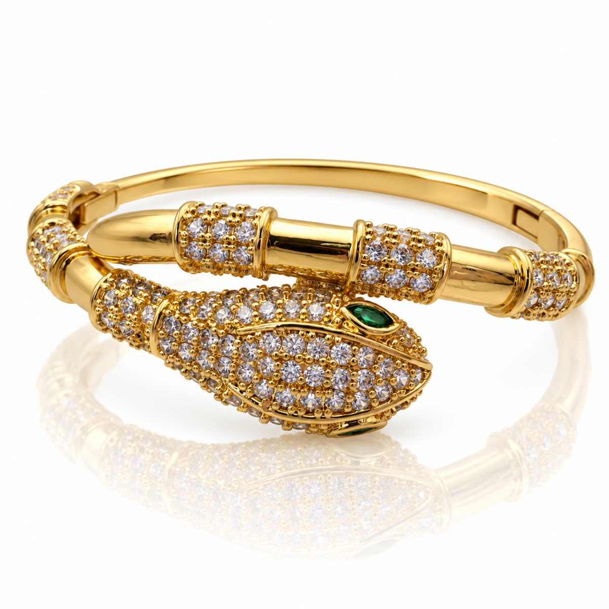 Golden Serpent – 18K Gold-Plated Pavé Snake Bangle Bracelet
