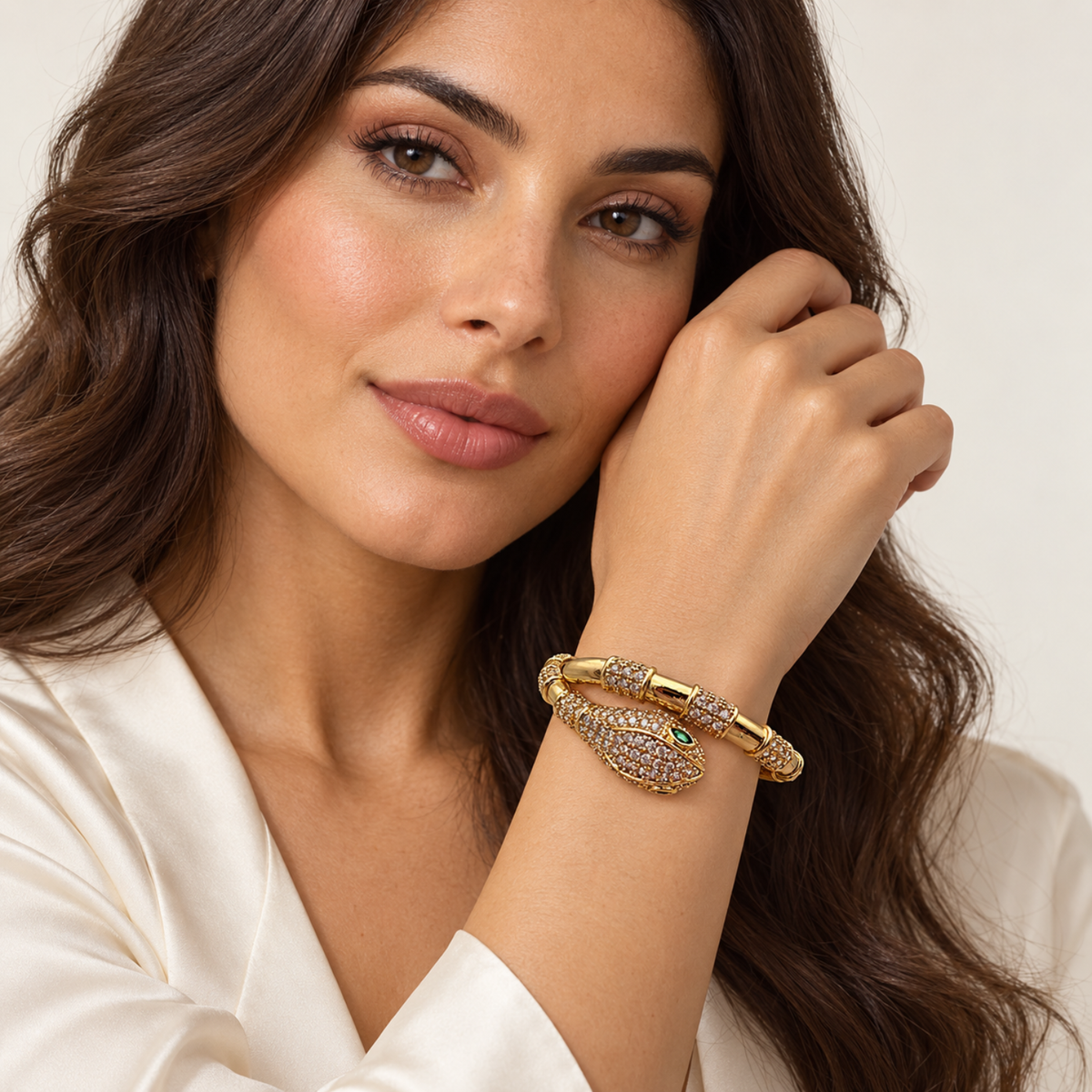 Golden Serpent – 18K Gold-Plated Pavé Snake Bangle Bracelet