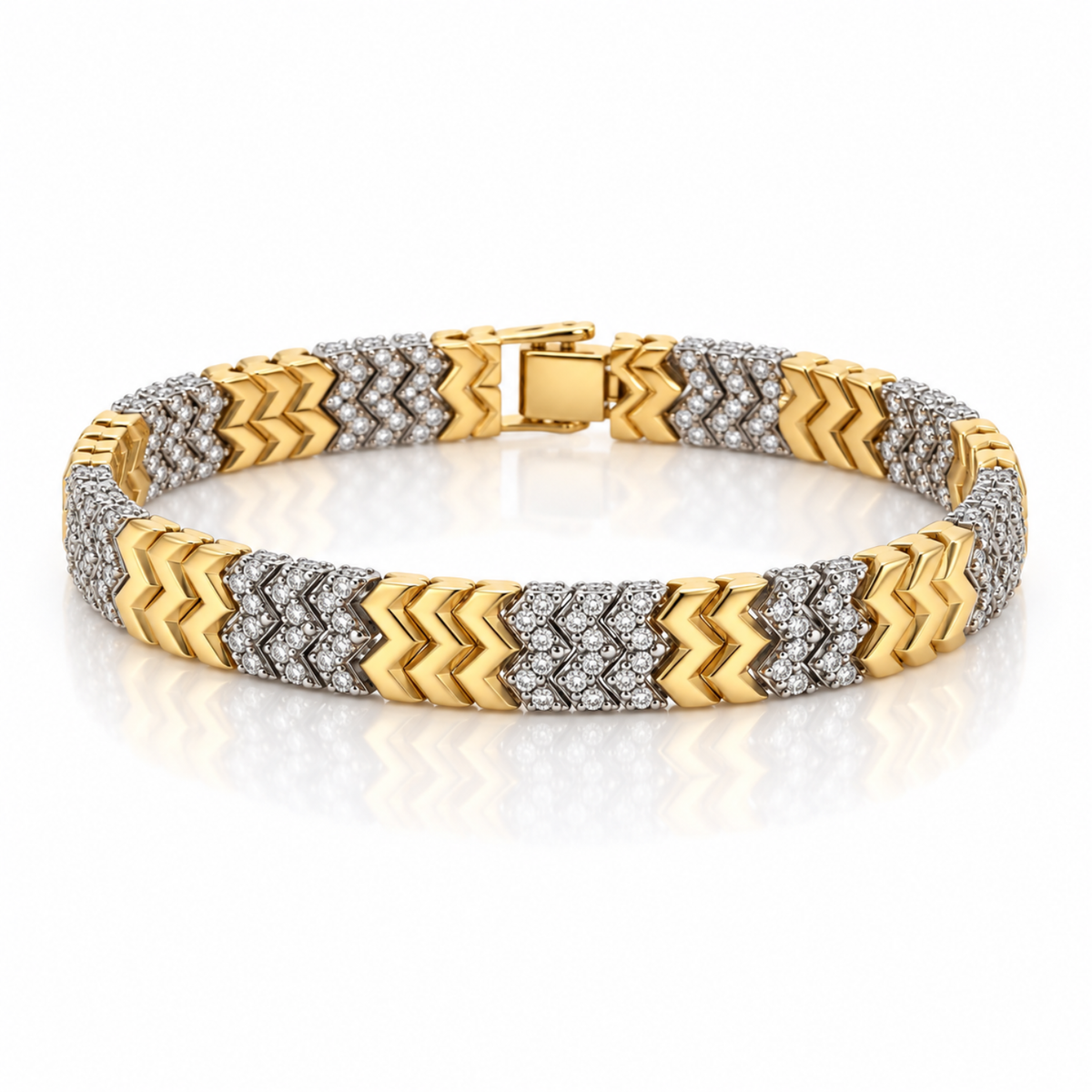 18K Gold-Plated Gold & Silver-Tone Chevron Bracelet with Clear Stones