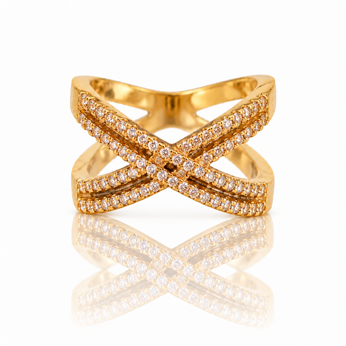 Golden Cross – Pavé Crossover Ring, 18-Carat Gold-Plated