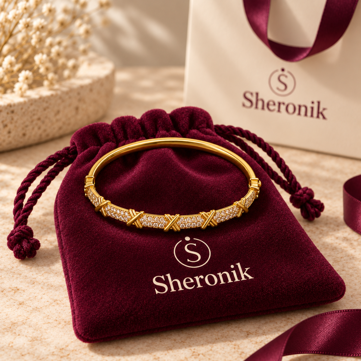 Golden Embrace- 18K Gold-Plated Oval Bangle Bracelet with Clear Stones – Golden Embrace
