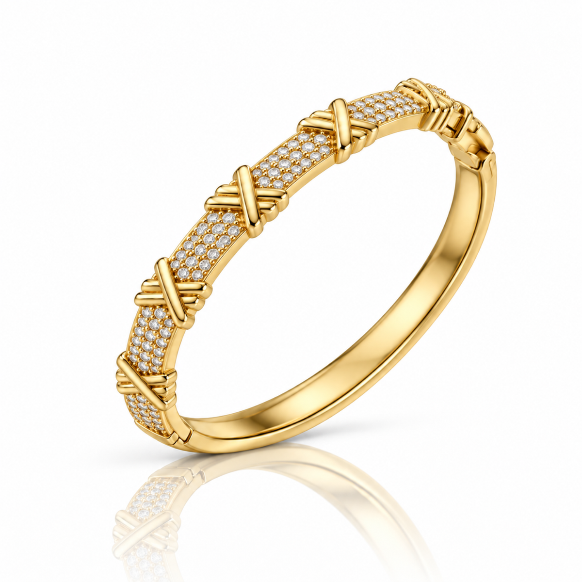 Golden Embrace- 18K Gold-Plated Oval Bangle Bracelet with Clear Stones – Golden Embrace