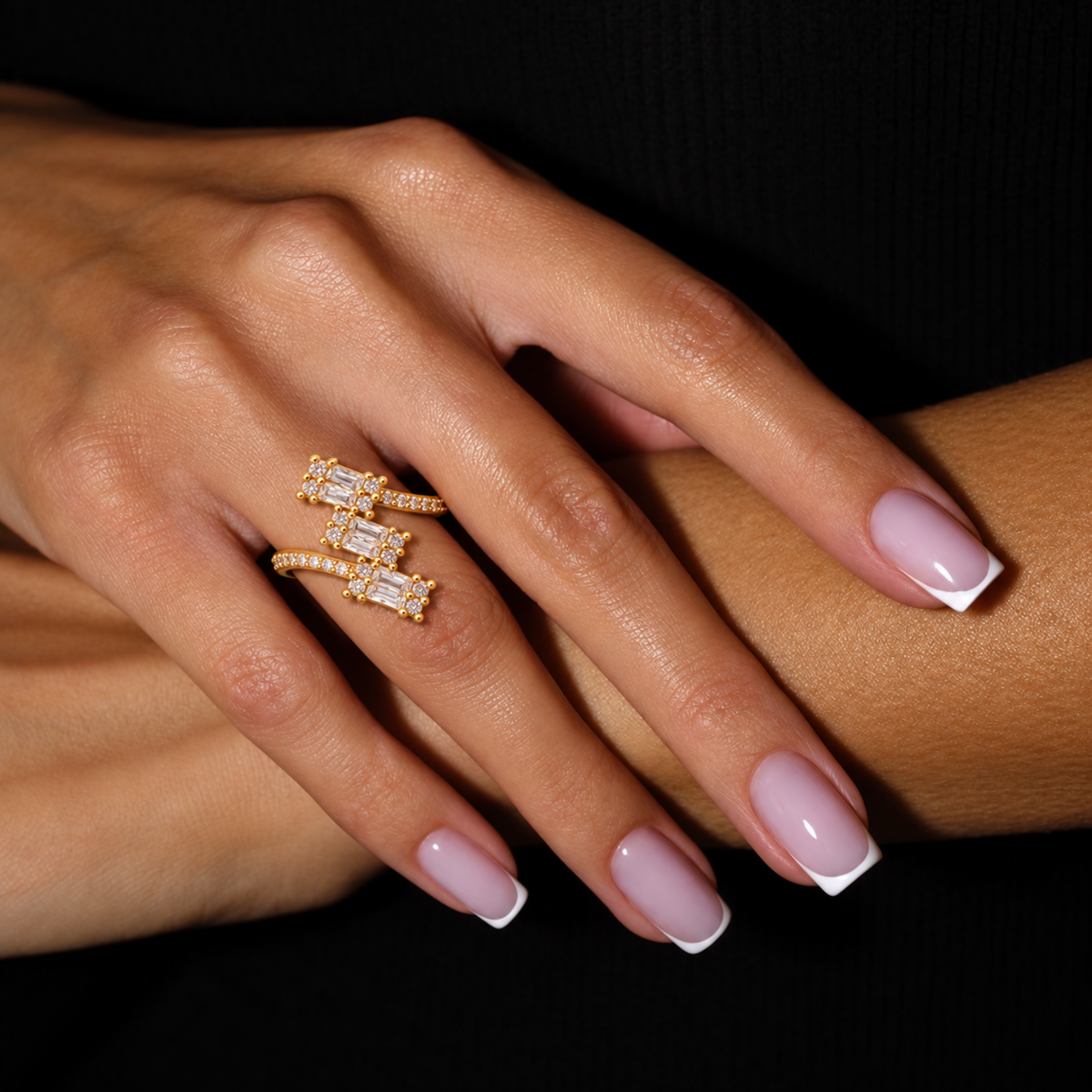 Golden Trio – Gold-Tone Three-Stone Open Bypass Ring