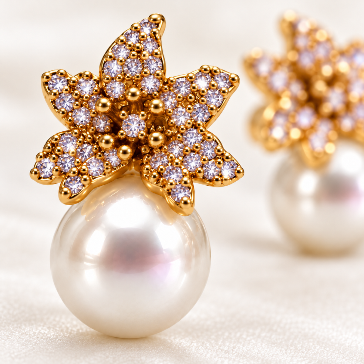 Starlit Bloom – Sparkling Floral Pearl Earrings