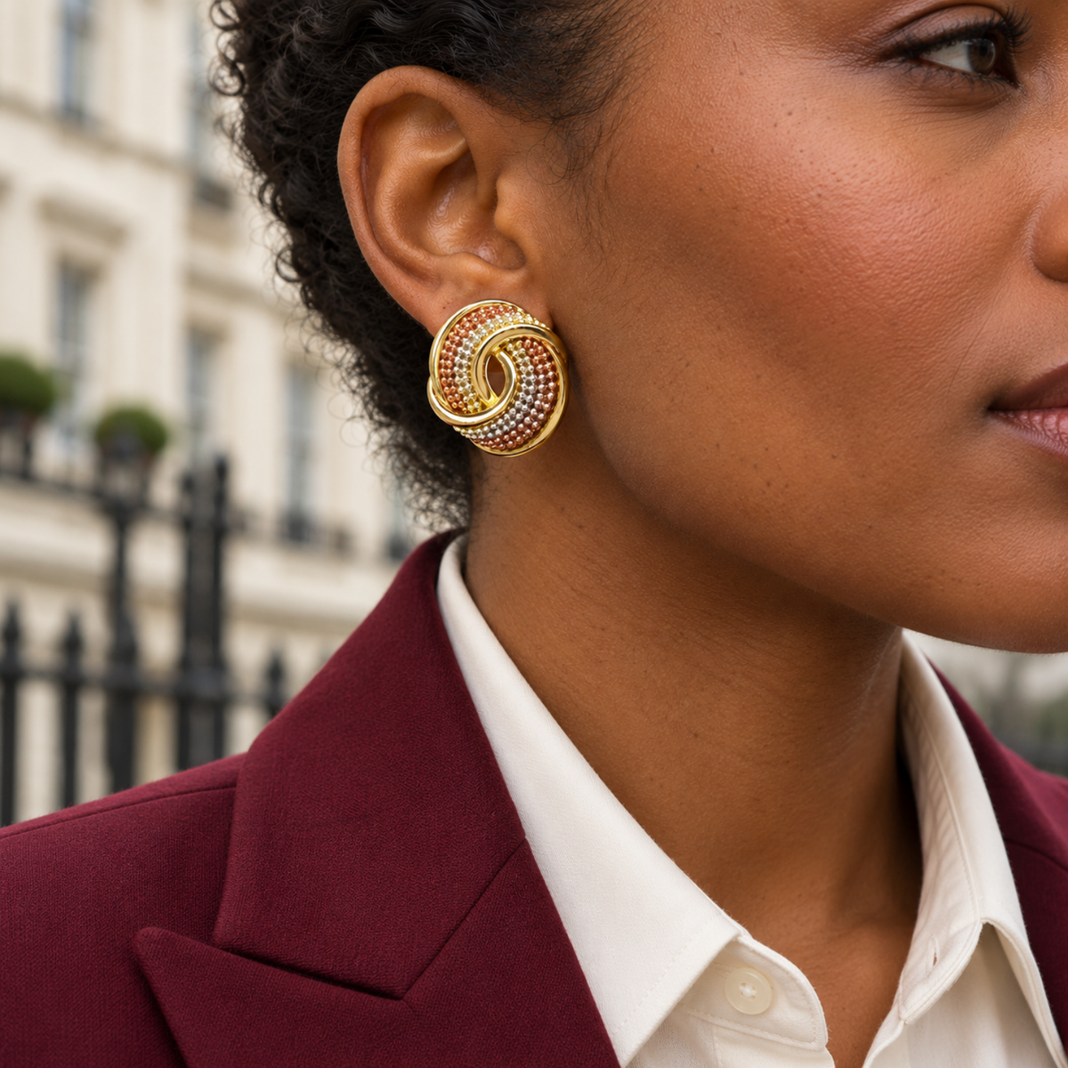 Tri-Tone Oval Knot Earrings, 18-Carat Gold-Plated